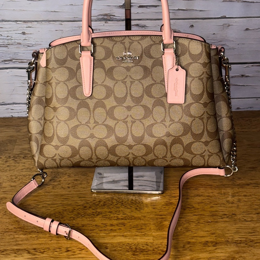 Coach Sage carryall in pink/khaki signature coated canvas